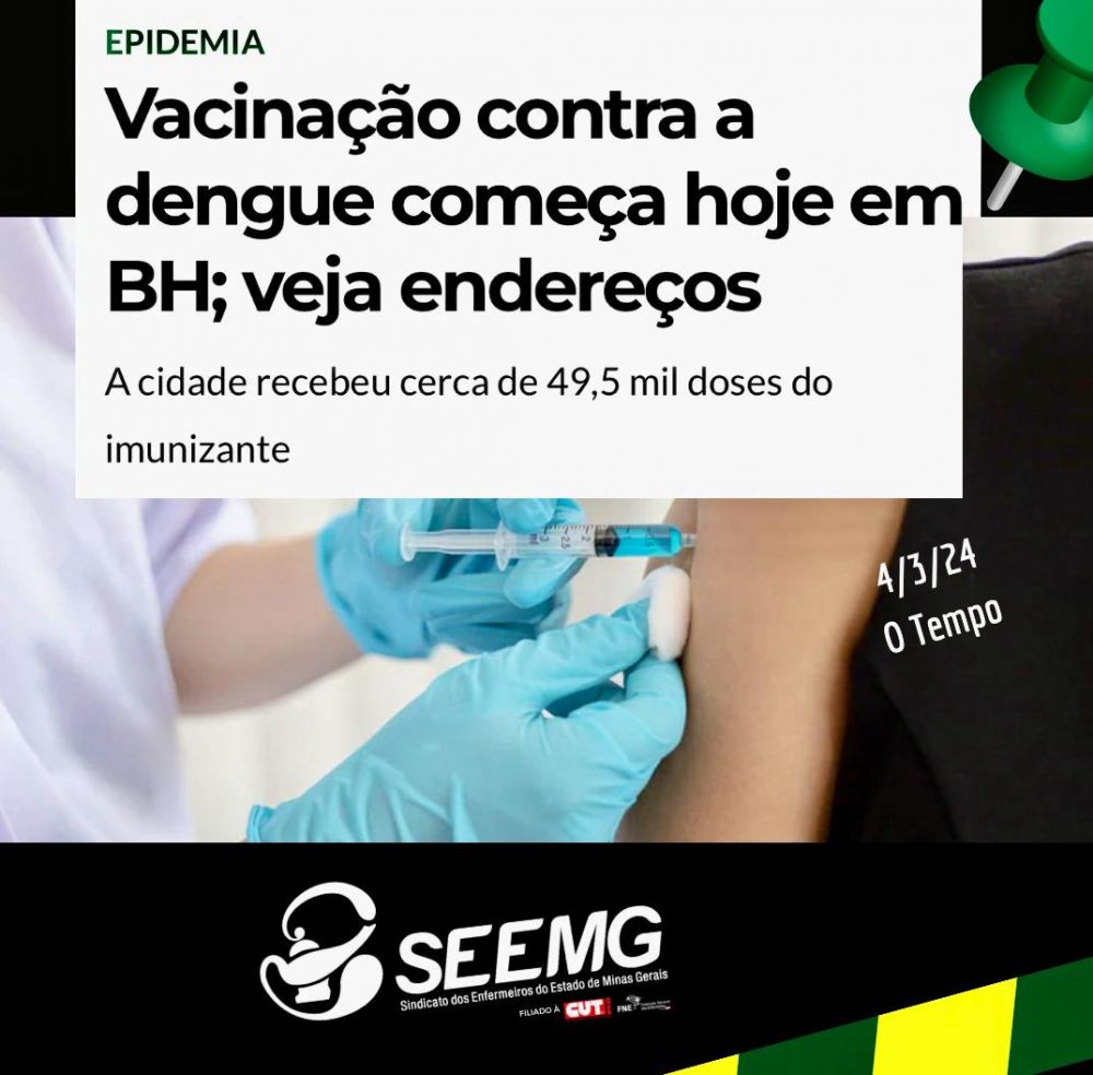 BH da início a vacinação contra a dengue para crianças de 10 e 11 anos