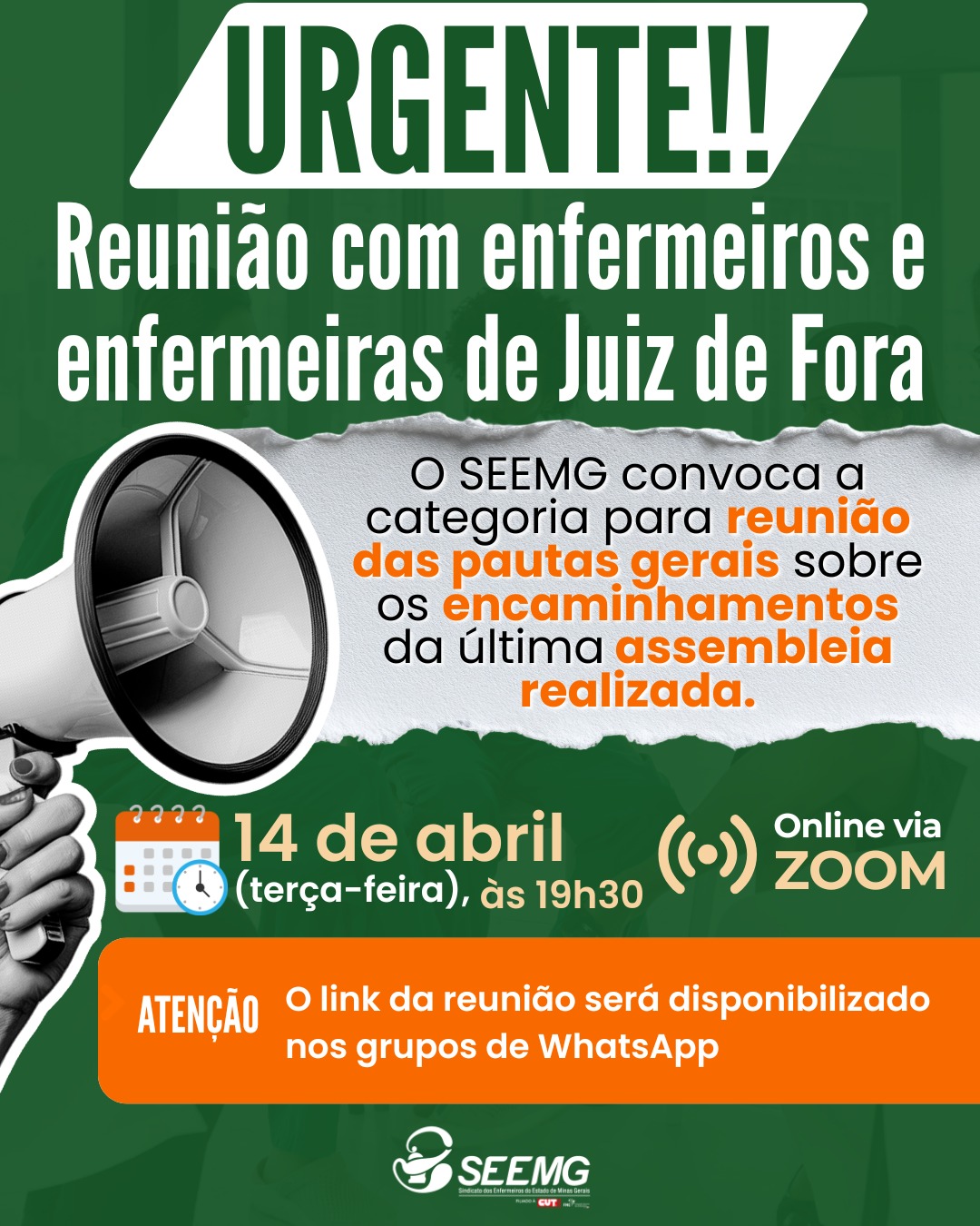 Urgente!! Reunião com enfermeiros e enfermeiras de Juiz de Fora