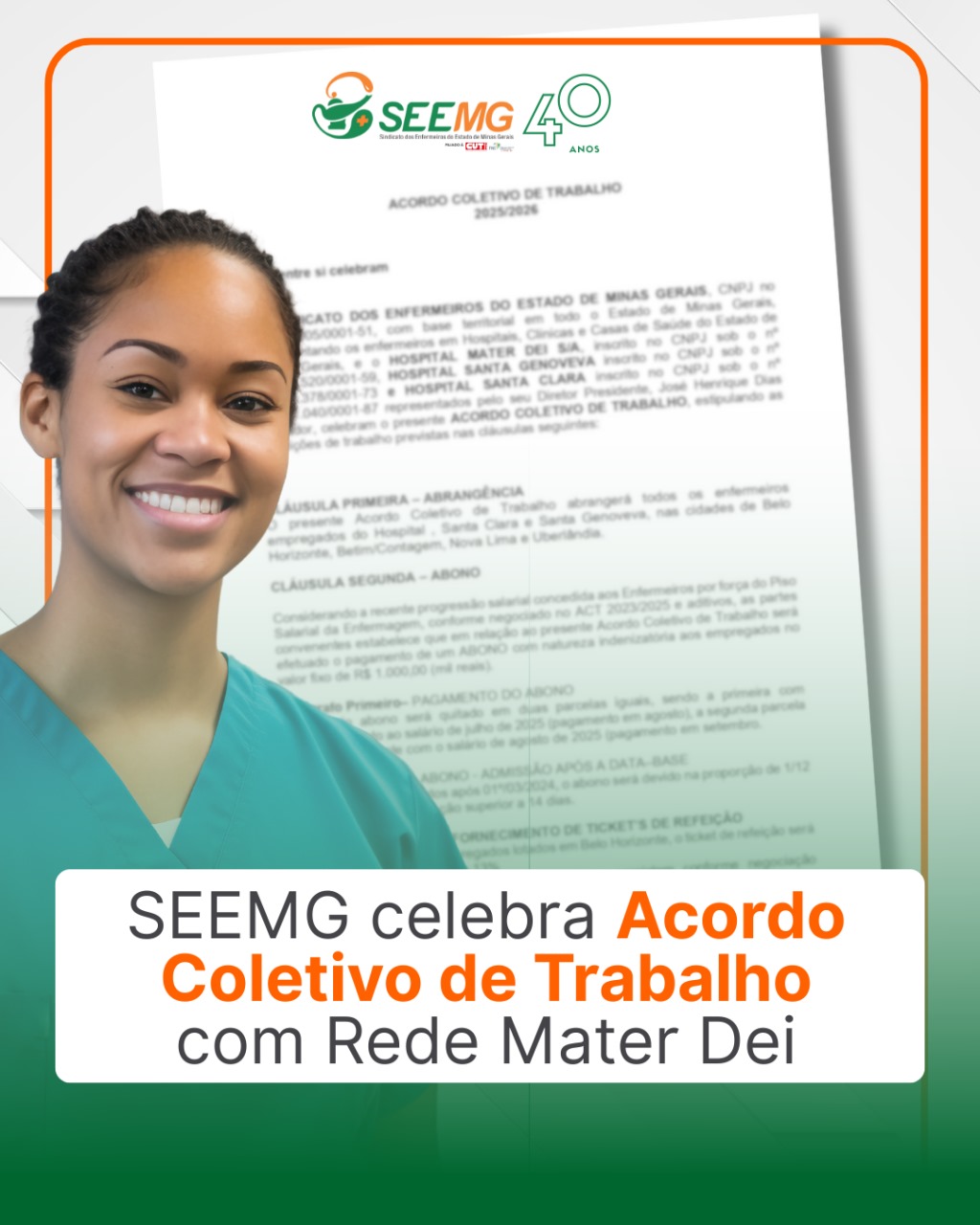 SEEMG celebra Acordo Coletivo de Trabalho com Rede Mater Dei