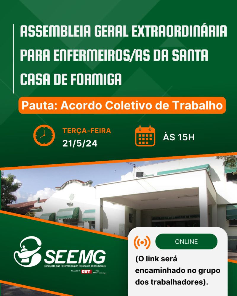 Assembleia Geral Extraordinária para enfermeiros/as da Santa Casa de Formiga