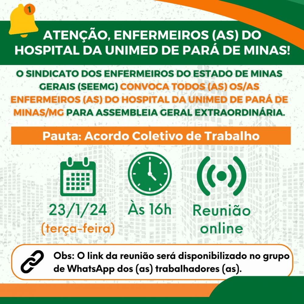 Atenção, enfermeiros (as) do Hospital da Unimed de Pará de Minas!