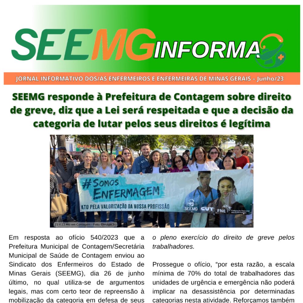 SEEMG responde à Prefeitura de Contagem sobre direito de greve, diz que a Lei será respeitada e que a decisão da categoria de lutar pelos seus direitos é legítima