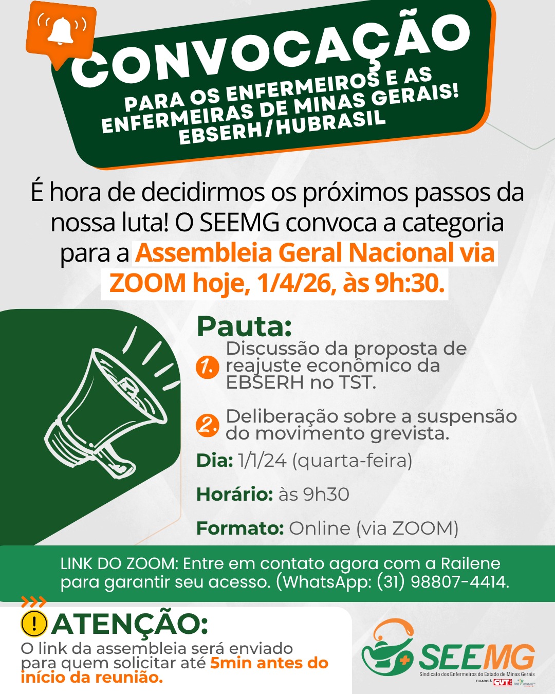 CONVOCAÇÃO PARA OS ENFERMEIROS E AS ENFERMEIRAS DE MINAS GERAIS! EBSERH/HUBRASIL