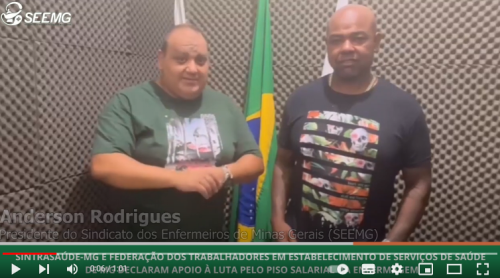 Daniel Santos, diretor do SintraSaúde-MG declara apoio à luta pelo piso salaria da enfermagem