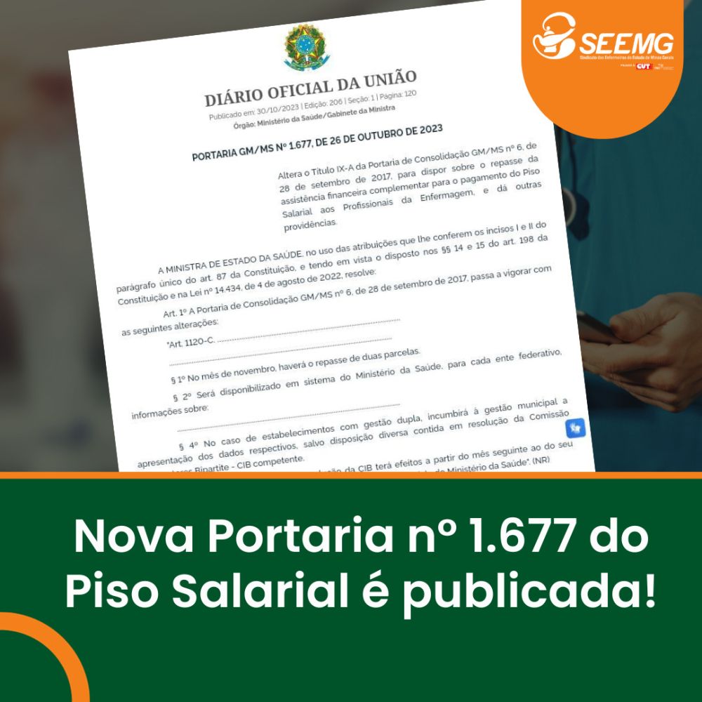 Nova Portaria n°1.677 do Piso Salarial é publicada pelo Ministério da Saúde