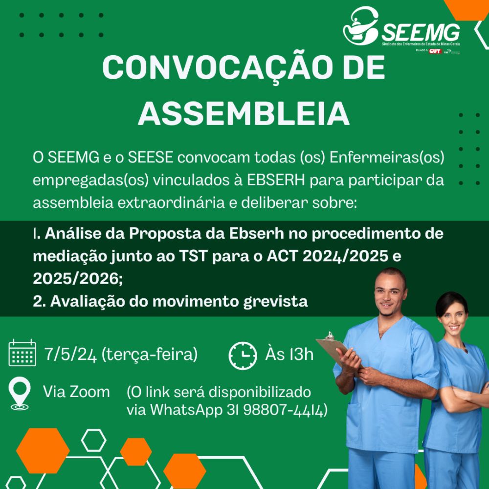 Convocação de Assembleia para enfermeiros da Ebserh