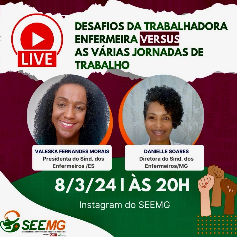 SEEMG promove live para discutir os desafios da trabalhadora enfermeira no Dia Internacional da Mulher