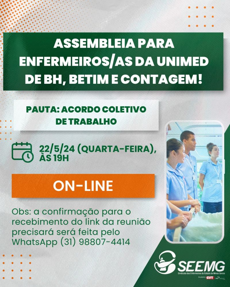 Assembleia para Enfermeiros/as da Unimed de BH, Betim e Contagem!